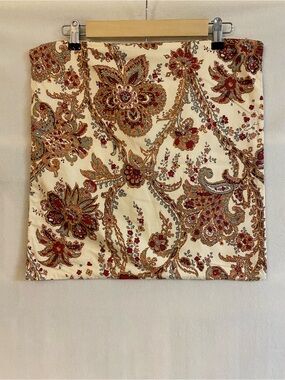 Pottery Barn cream red floral paisley 18" x 18" cotton pillow cover